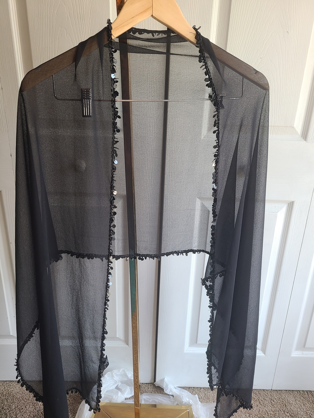 Cejon Black Sheer Lace-Trimmed Wrap